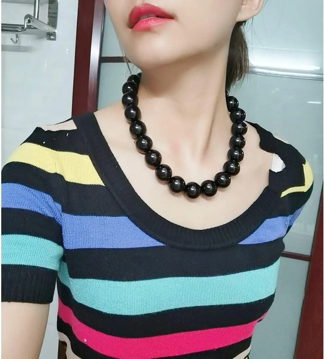 JNF Big Faux Pearl Choker Necklace for Women1920s Long Pearl Necklace Chunky Pearl Necklace and Earring Set Large Pearls Costume Necklace Gatsby
