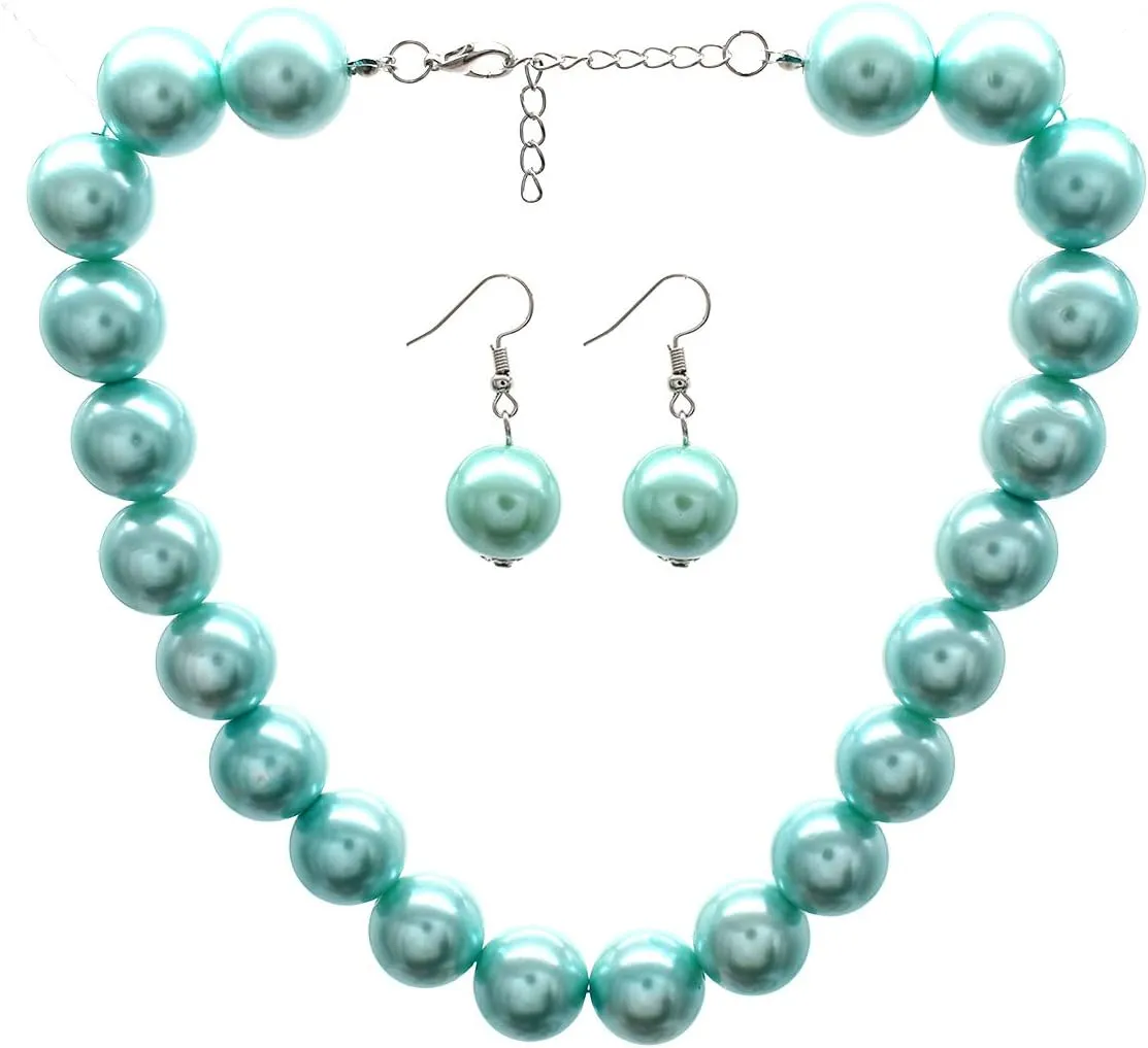 JNF Big Faux Pearl Choker Necklace for Women1920s Long Pearl Necklace Chunky Pearl Necklace and Earring Set Large Pearls Costume Necklace Gatsby