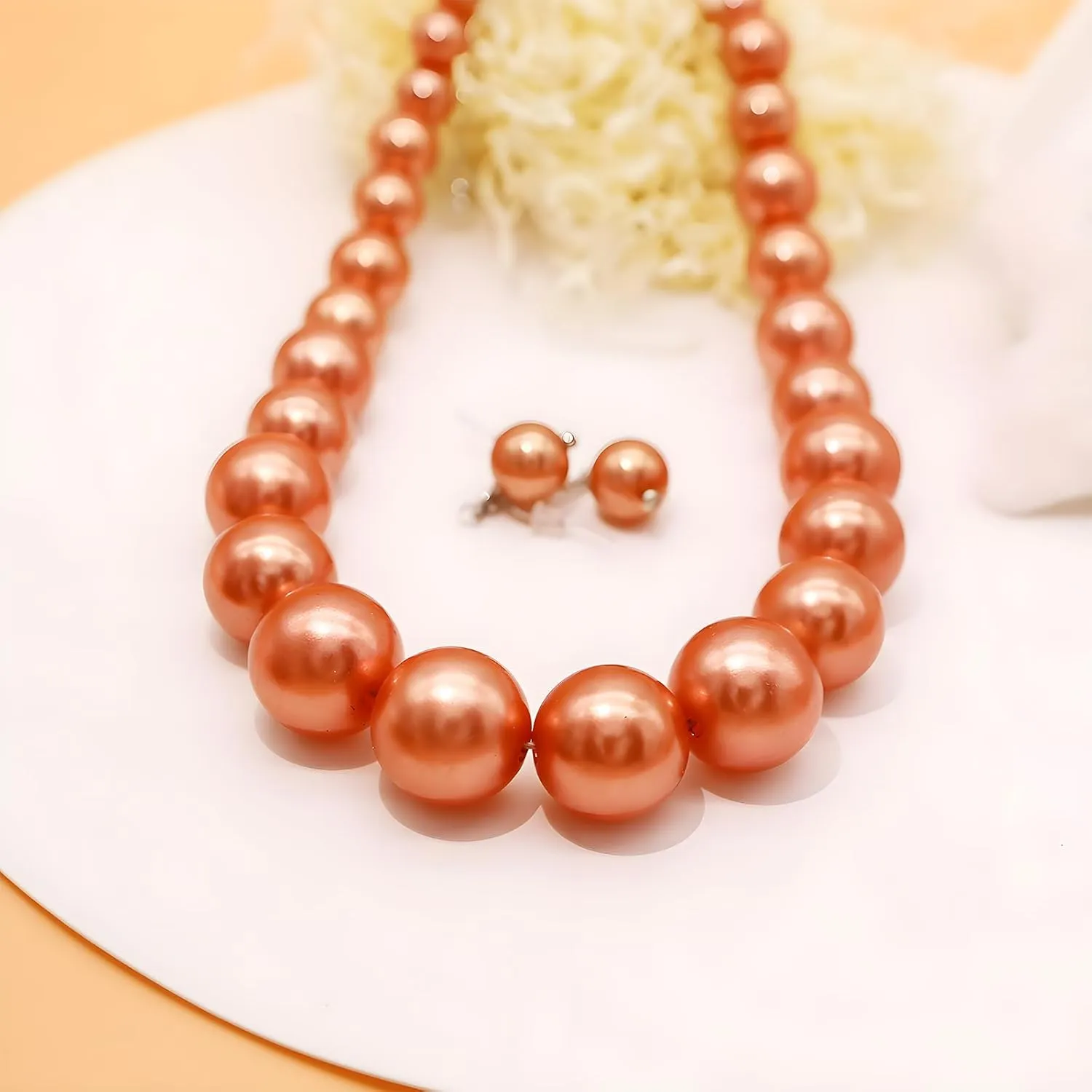 JNF Big Faux Pearl Choker Necklace for Women1920s Long Pearl Necklace Chunky Pearl Necklace and Earring Set Large Pearls Costume Necklace Gatsby