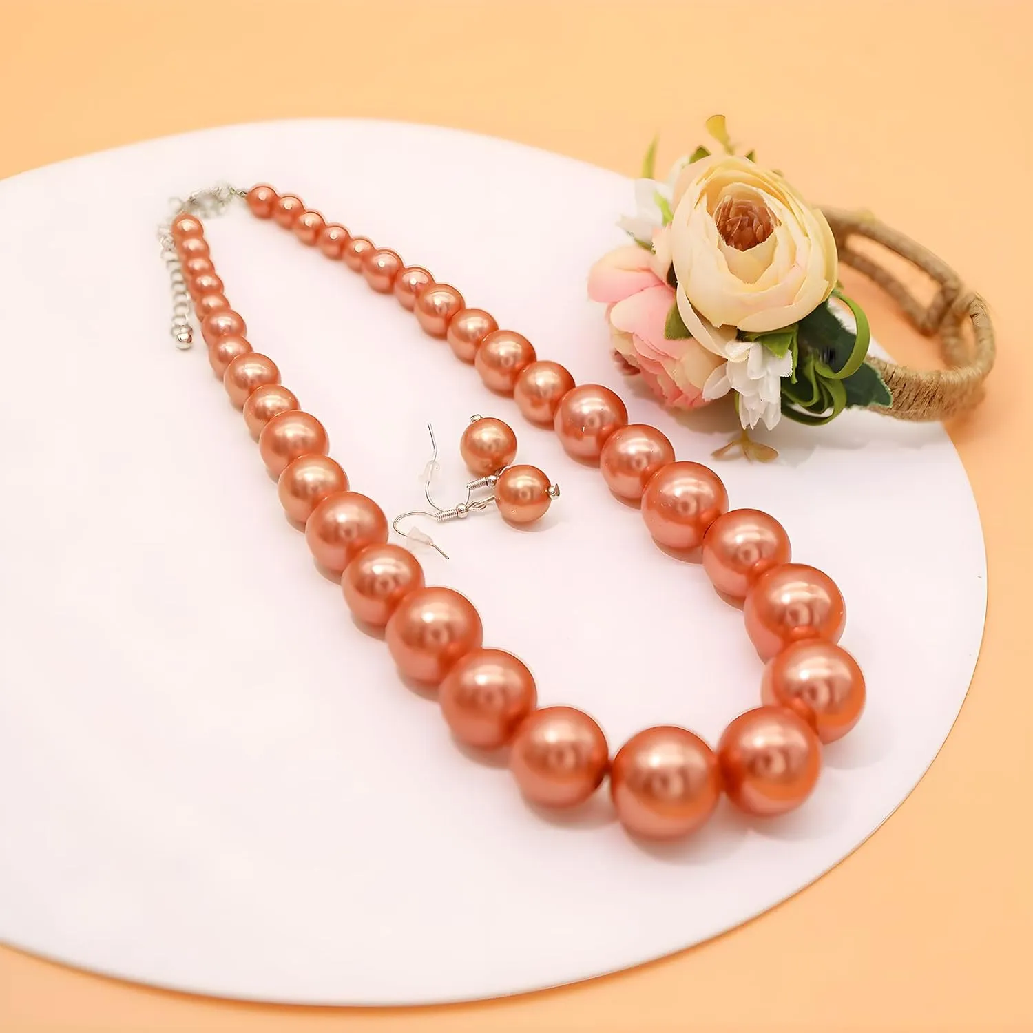 JNF Big Faux Pearl Choker Necklace for Women1920s Long Pearl Necklace Chunky Pearl Necklace and Earring Set Large Pearls Costume Necklace Gatsby