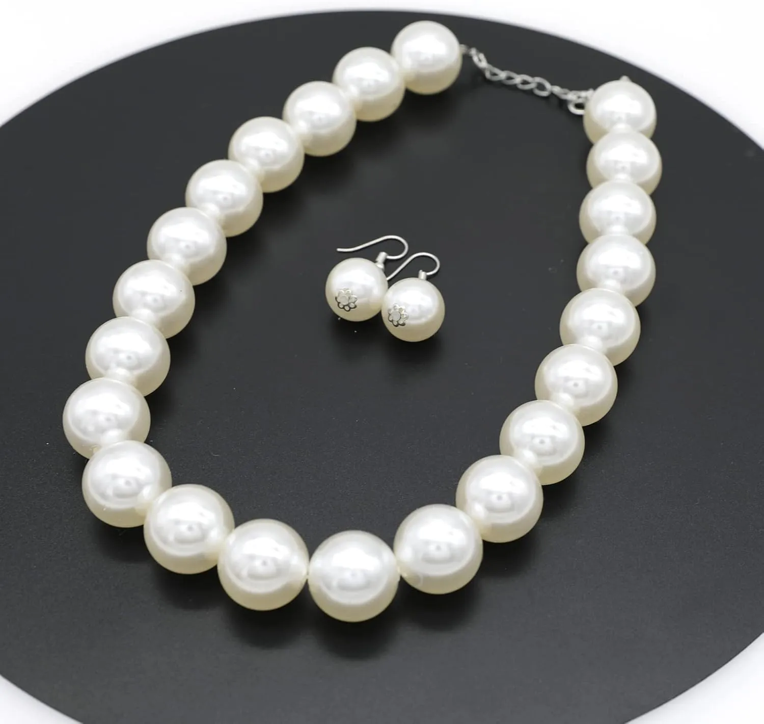 JNF Big Faux Pearl Choker Necklace for Women1920s Long Pearl Necklace Chunky Pearl Necklace and Earring Set Large Pearls Costume Necklace Gatsby