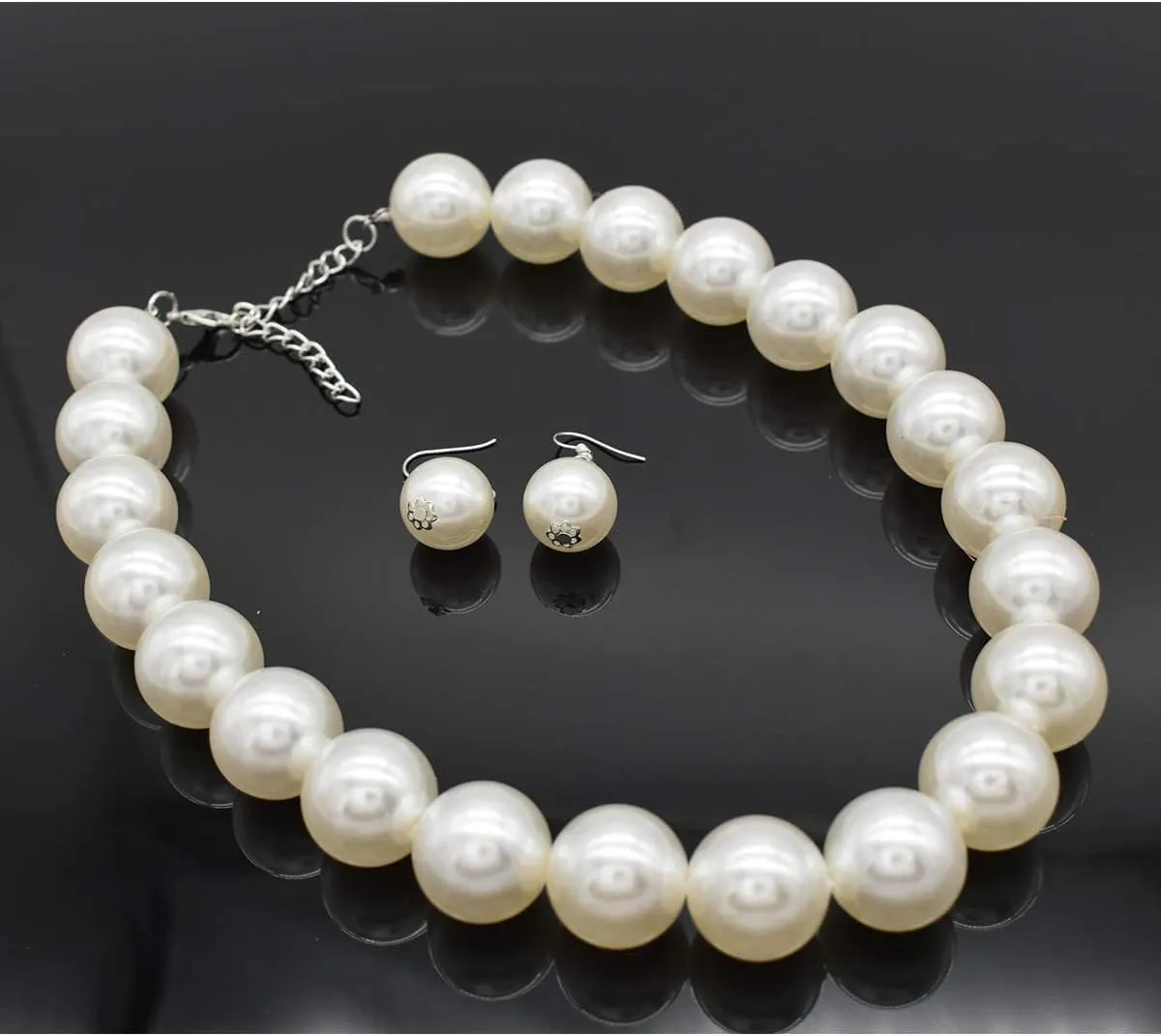 JNF Big Faux Pearl Choker Necklace for Women1920s Long Pearl Necklace Chunky Pearl Necklace and Earring Set Large Pearls Costume Necklace Gatsby