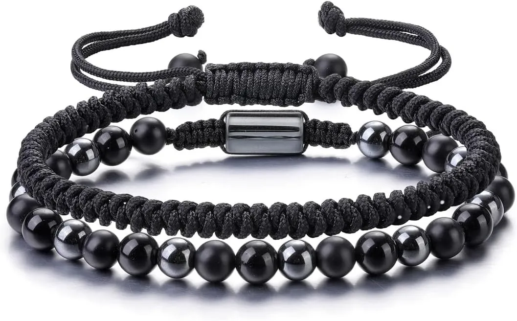Jovivi Natural Stone Beaded Healing Bracelets for Men 6mm Healing Tiger Eye Obsidian Matte Onxy Hematite Beads Mens Crystal Bracelet Set for BF Husband Him Birthday Gifts