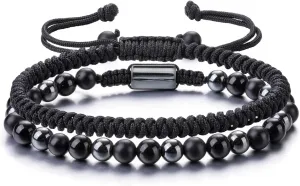 Jovivi Natural Stone Beaded Healing Bracelets for Men 6mm Healing Tiger Eye Obsidian Matte Onxy Hematite Beads Mens Crystal Bracelet Set for BF Husband Him Birthday Gifts