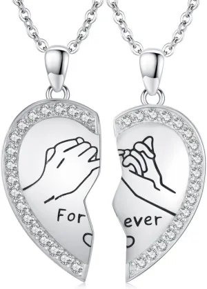 JUSTKIDSTOY Two Half Heart Necklace for Couples 925 Sterling Silver Bf and Gf Relationship Necklace Couples Matching Jewelry Valentines Day Gifts for Him and Her