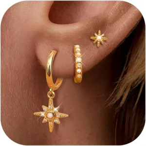 Kakonia Gold Hoop Earrings Set for Women Hypoallergenic 18k Gold Plated Dangle Hoop Huggie Stud Earring Stacks Pack Dainty Earings Cartilage Piercing Jewelry Silver