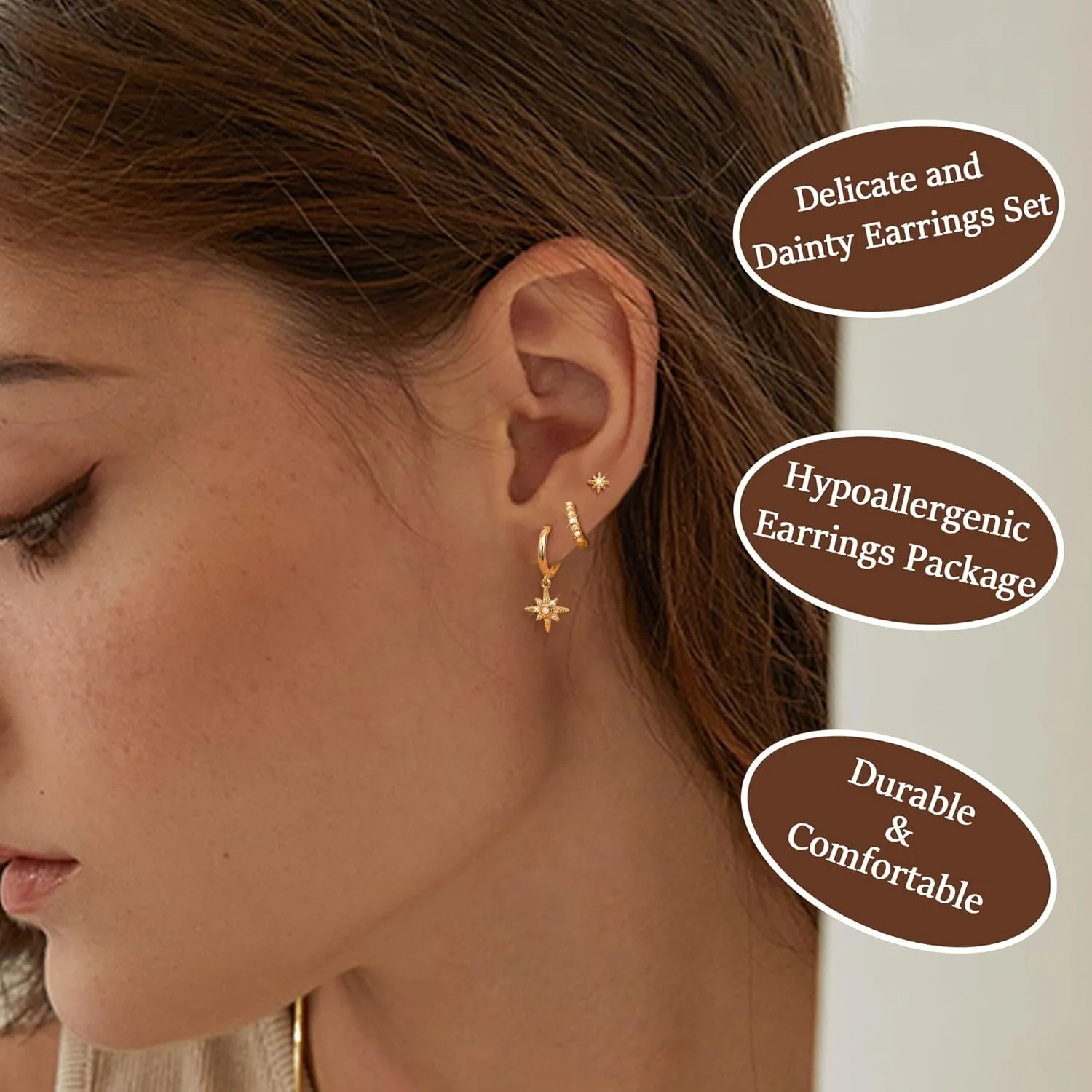Kakonia Gold Hoop Earrings Set for Women Hypoallergenic 18k Gold Plated Dangle Hoop Huggie Stud Earring Stacks Pack Dainty Earings Cartilage Piercing Jewelry Silver