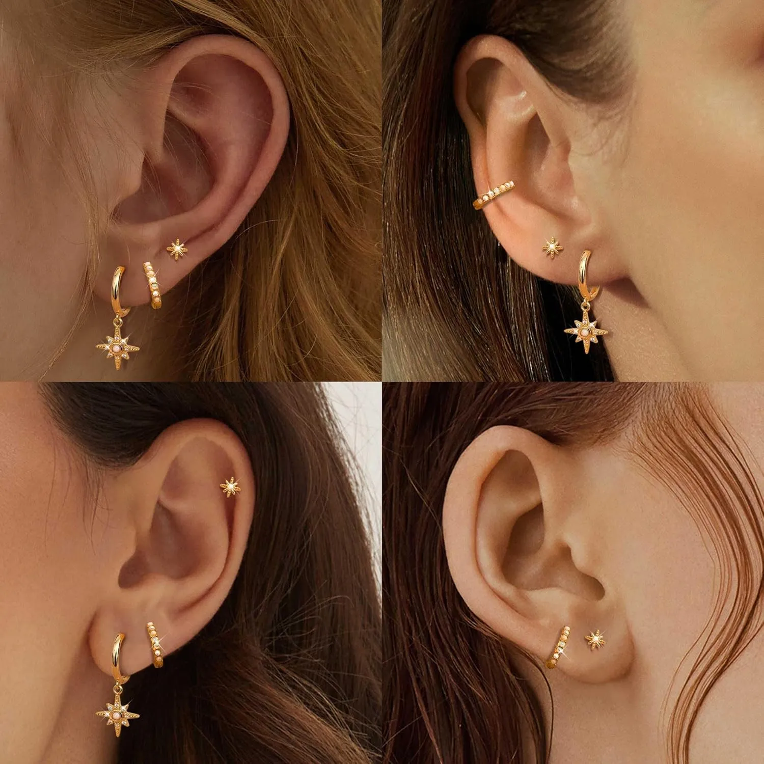 Kakonia Gold Hoop Earrings Set for Women Hypoallergenic 18k Gold Plated Dangle Hoop Huggie Stud Earring Stacks Pack Dainty Earings Cartilage Piercing Jewelry Silver
