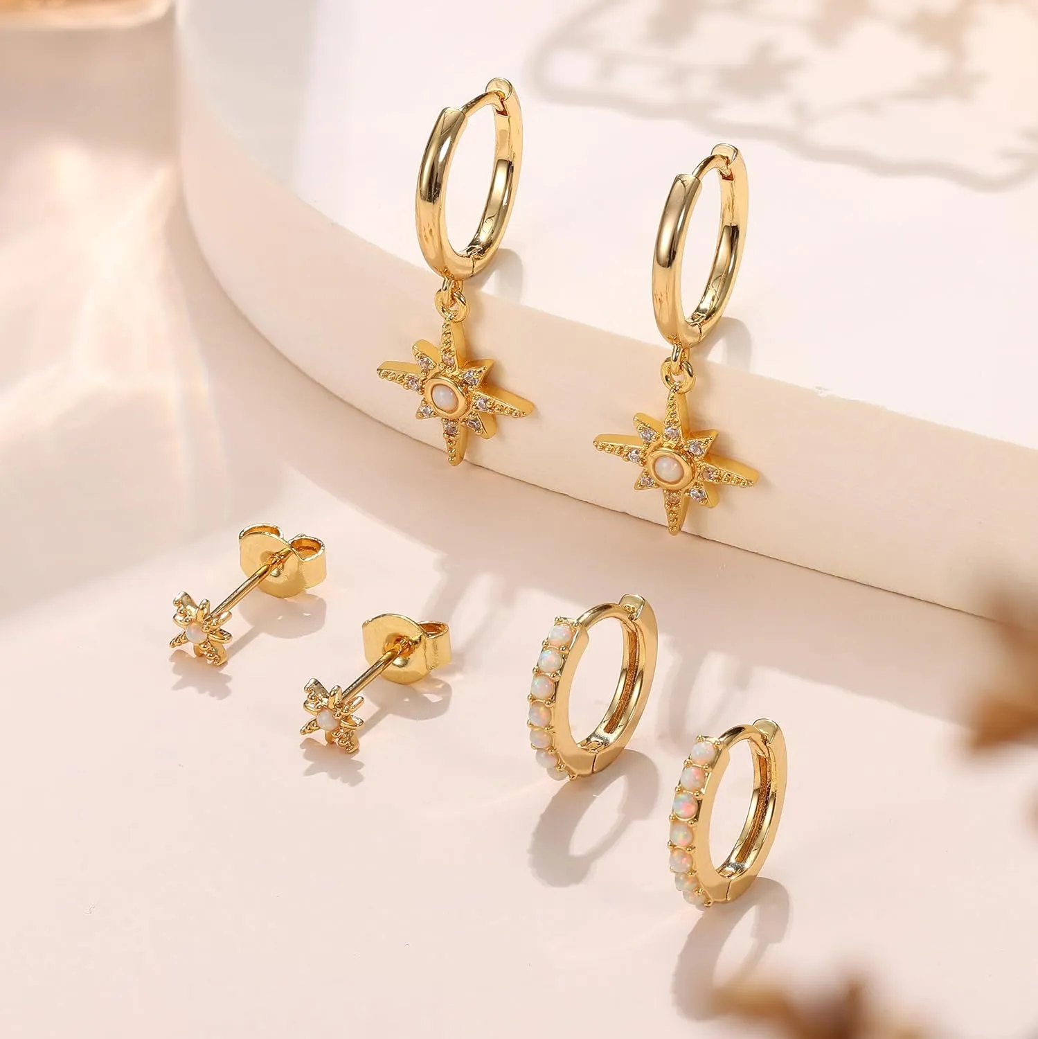 Kakonia Gold Hoop Earrings Set for Women Hypoallergenic 18k Gold Plated Dangle Hoop Huggie Stud Earring Stacks Pack Dainty Earings Cartilage Piercing Jewelry Silver