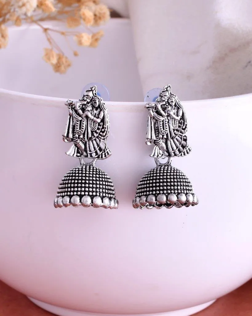 Kanha Studded Oxidised Silver Plated Contemporary Jhumka - Voj