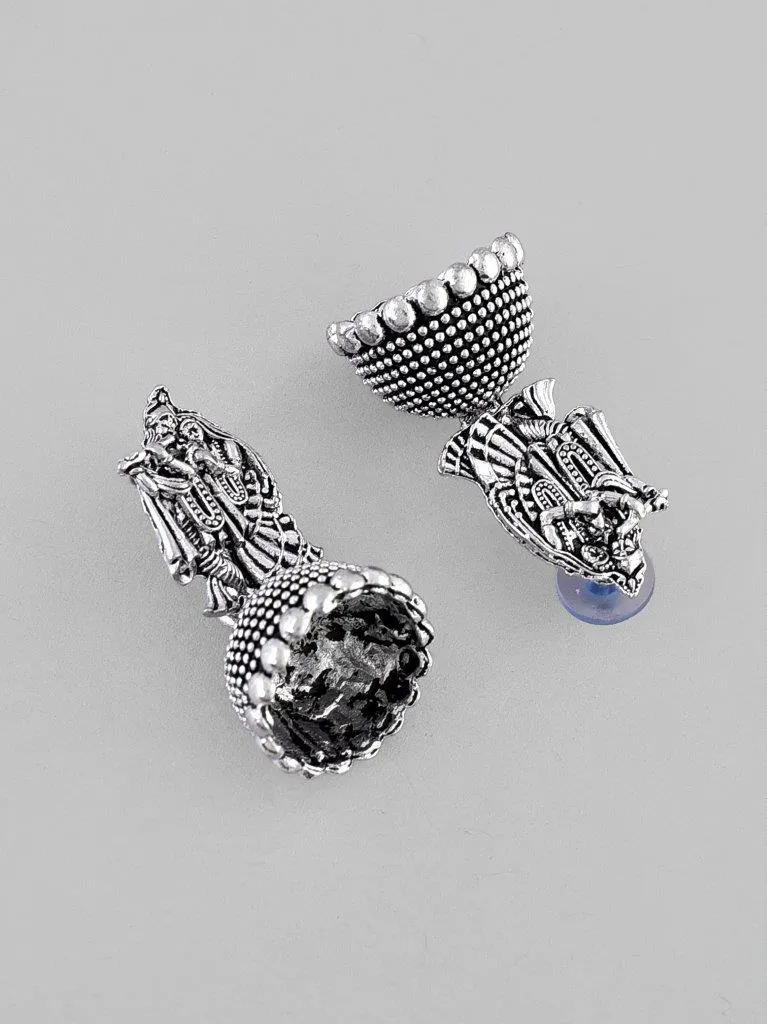 Kanha Studded Oxidised Silver Plated Contemporary Jhumka - Voj