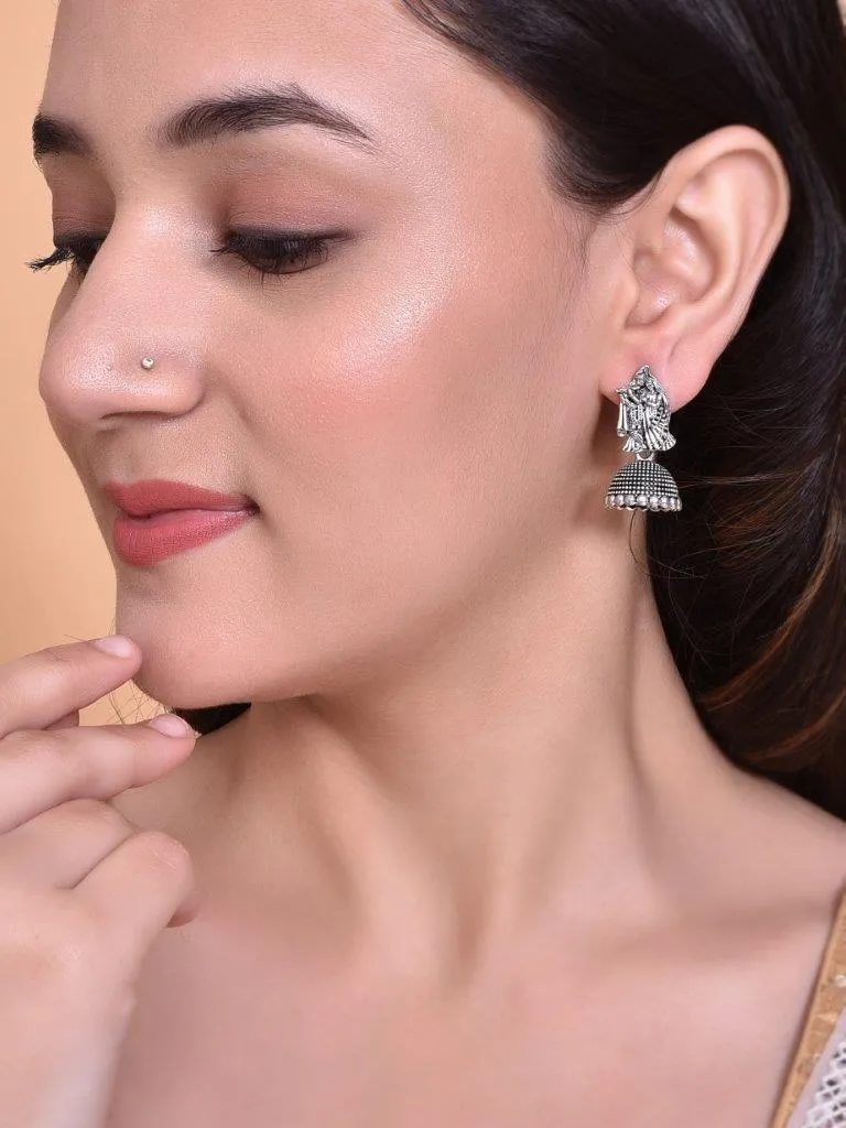 Kanha Studded Oxidised Silver Plated Contemporary Jhumka - Voj