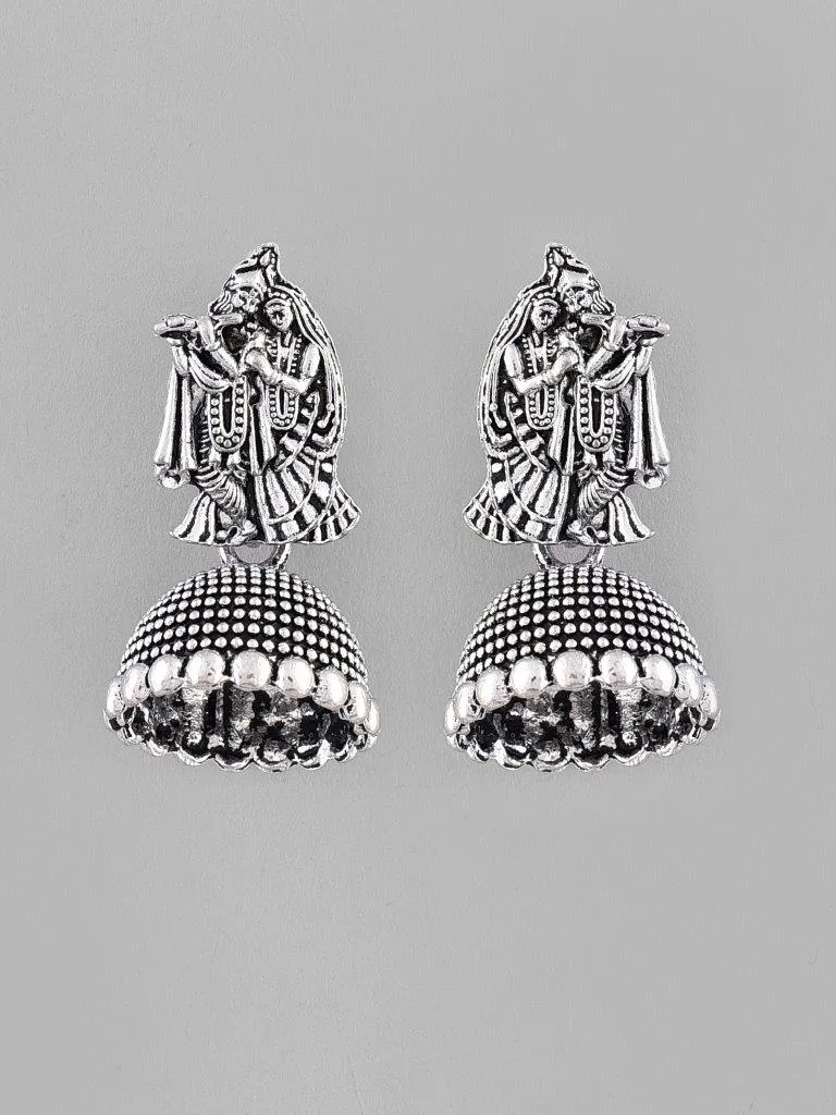 Kanha Studded Oxidised Silver Plated Contemporary Jhumka - Voj