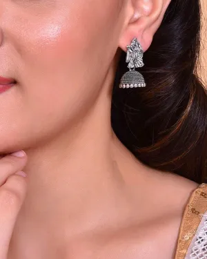 Kanha Studded Oxidised Silver Plated Contemporary Jhumka - Voj