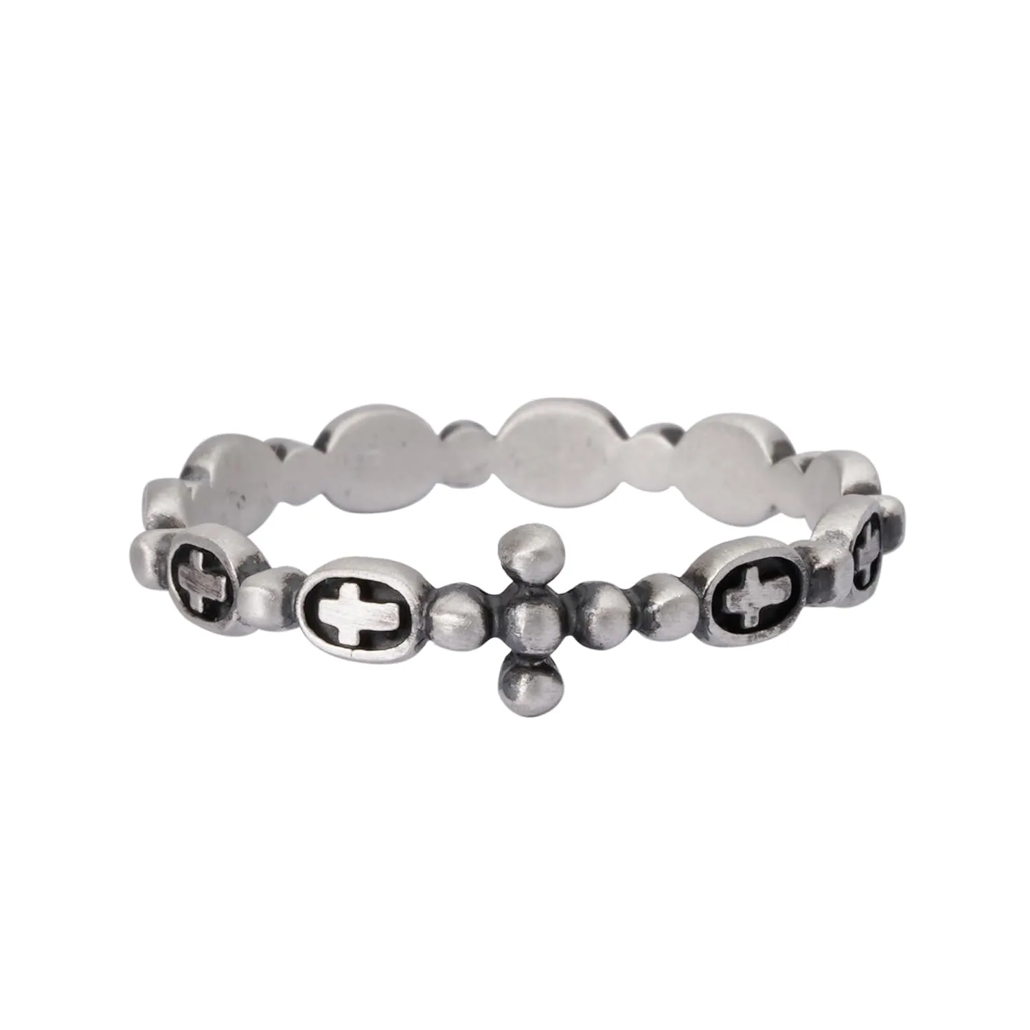 Katarina Antique Rosary Ring 925 Sterling Silver Oxidized Jewelry Catholic Christian Religious Cross Prayer Ring (KR21)