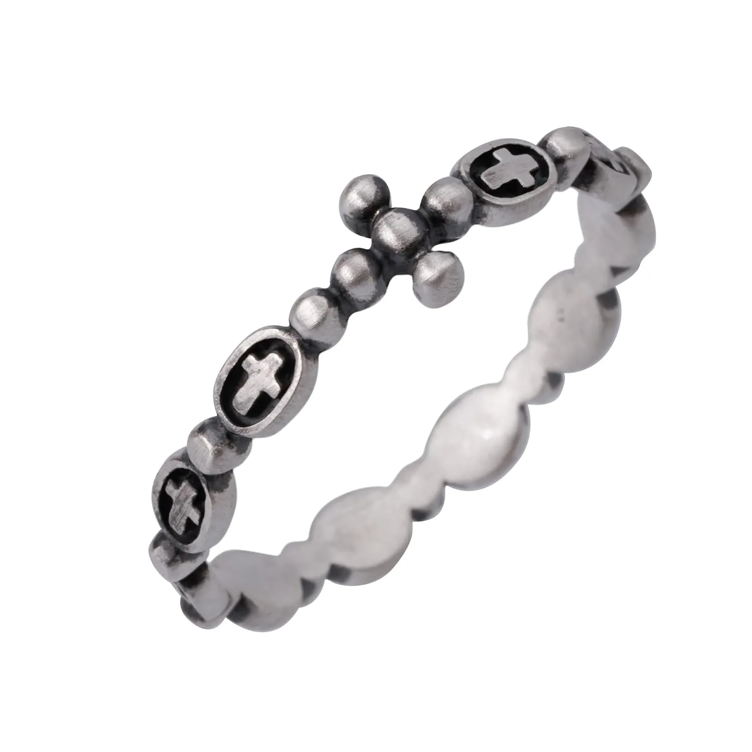 Katarina Antique Rosary Ring 925 Sterling Silver Oxidized Jewelry Catholic Christian Religious Cross Prayer Ring (KR21)