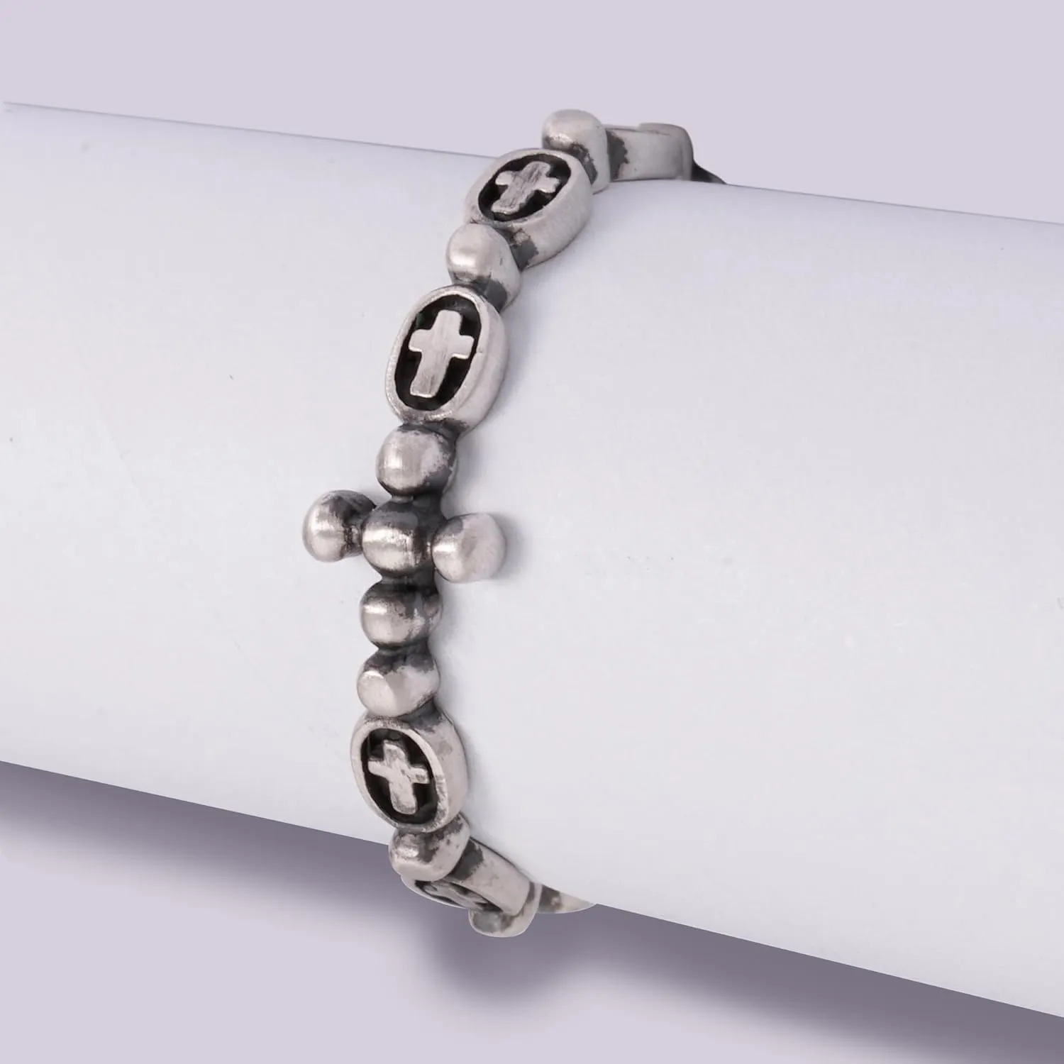 Katarina Antique Rosary Ring 925 Sterling Silver Oxidized Jewelry Catholic Christian Religious Cross Prayer Ring (KR21)