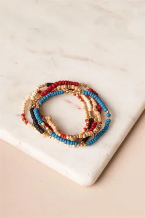 Khaki Multi Colored Beaded Bracelets /6 Pieces