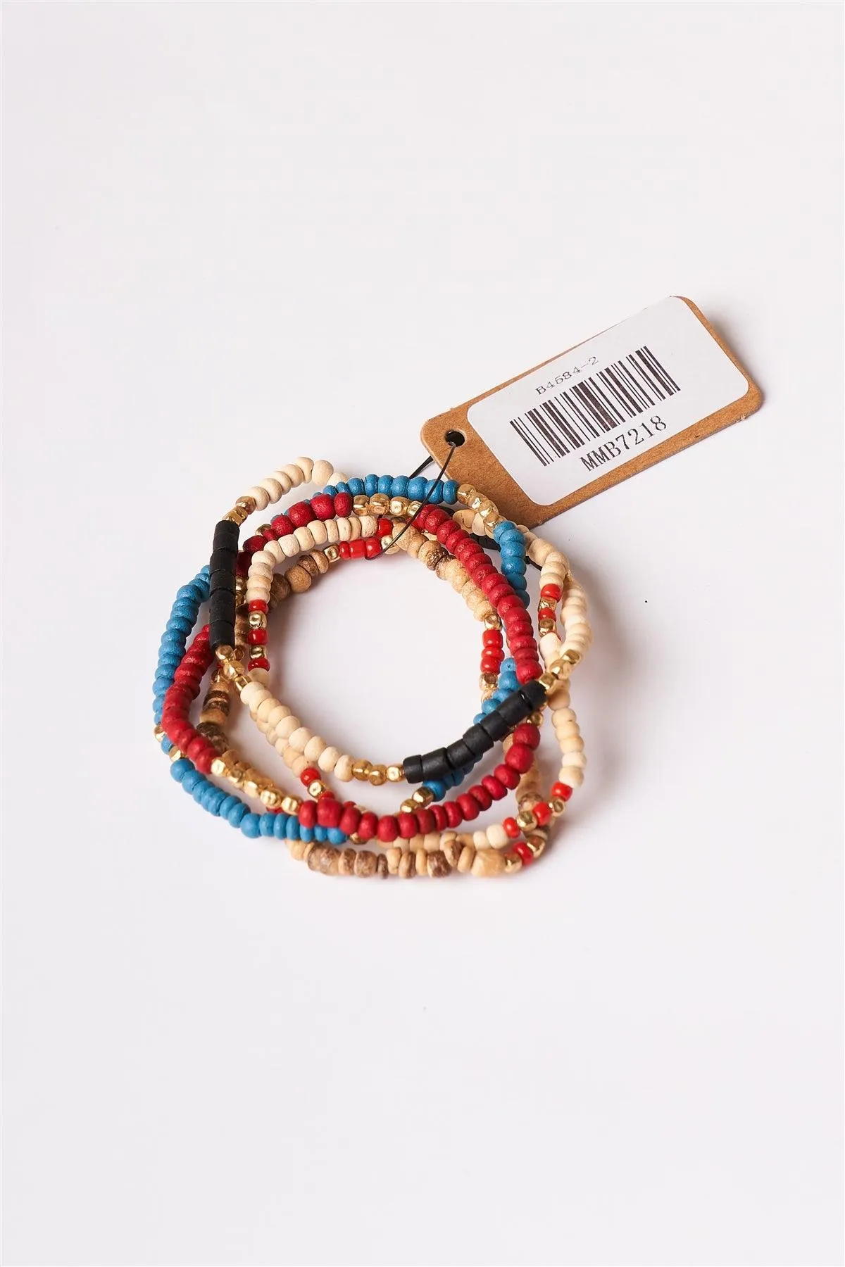 Khaki Multi Colored Beaded Bracelets /6 Pieces