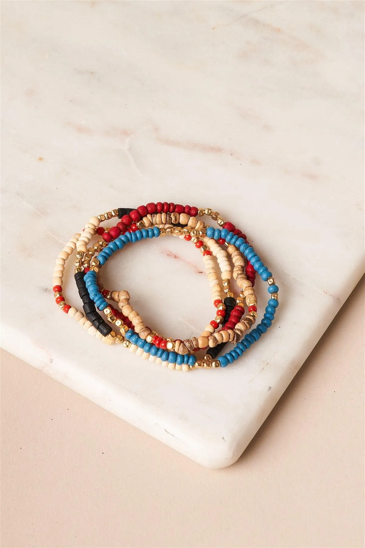 Khaki Multi Colored Beaded Bracelets /6 Pieces