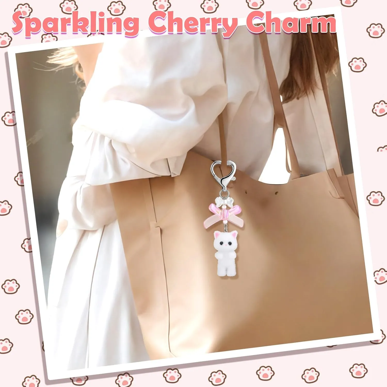 Kitty Keychain Cute Cat Keychain Heart Kawaii Fuzzy Kitten Bow Pearl Pendent for Women Bag Charm Cat Lover Y2K