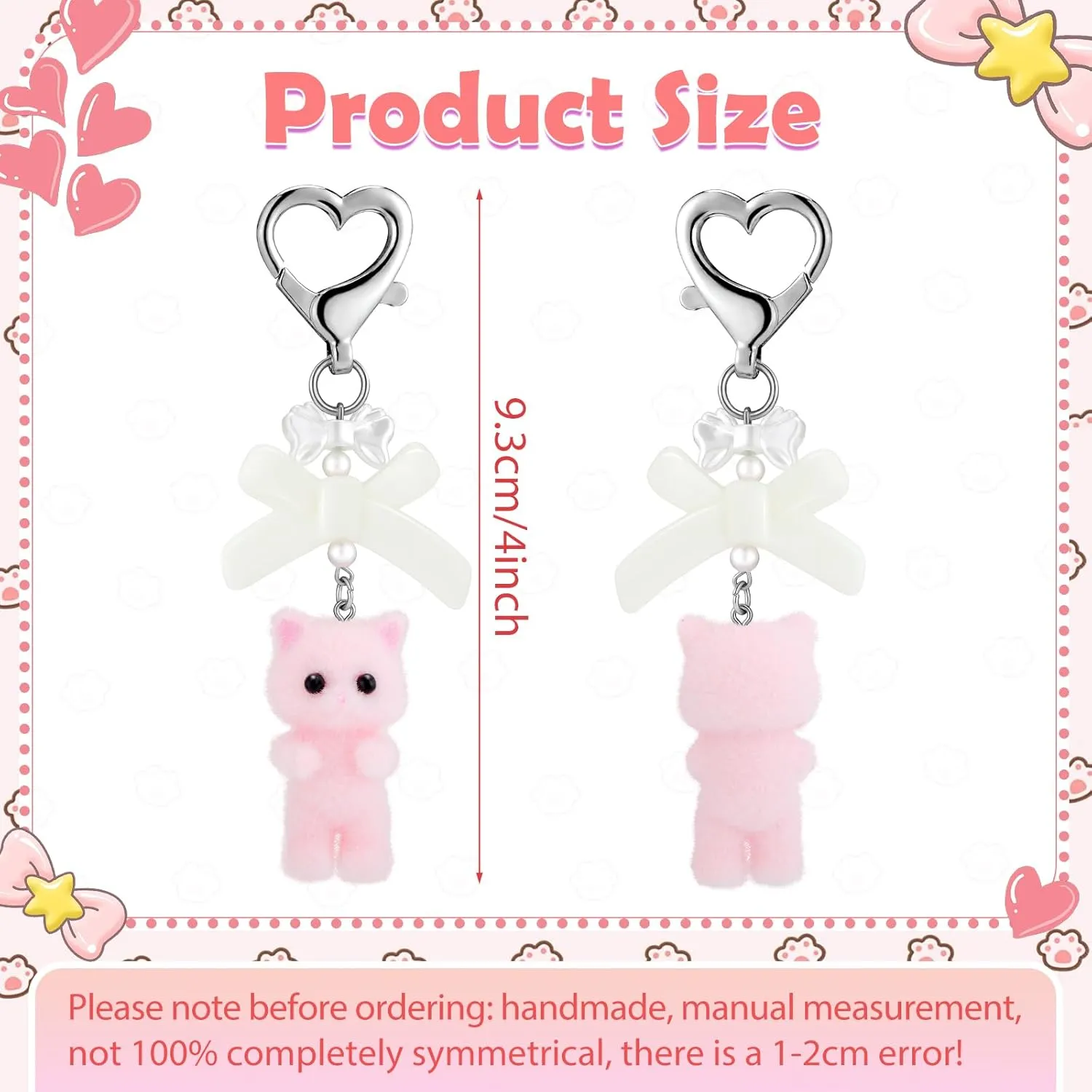 Kitty Keychain Cute Cat Keychain Heart Kawaii Fuzzy Kitten Bow Pearl Pendent for Women Bag Charm Cat Lover Y2K