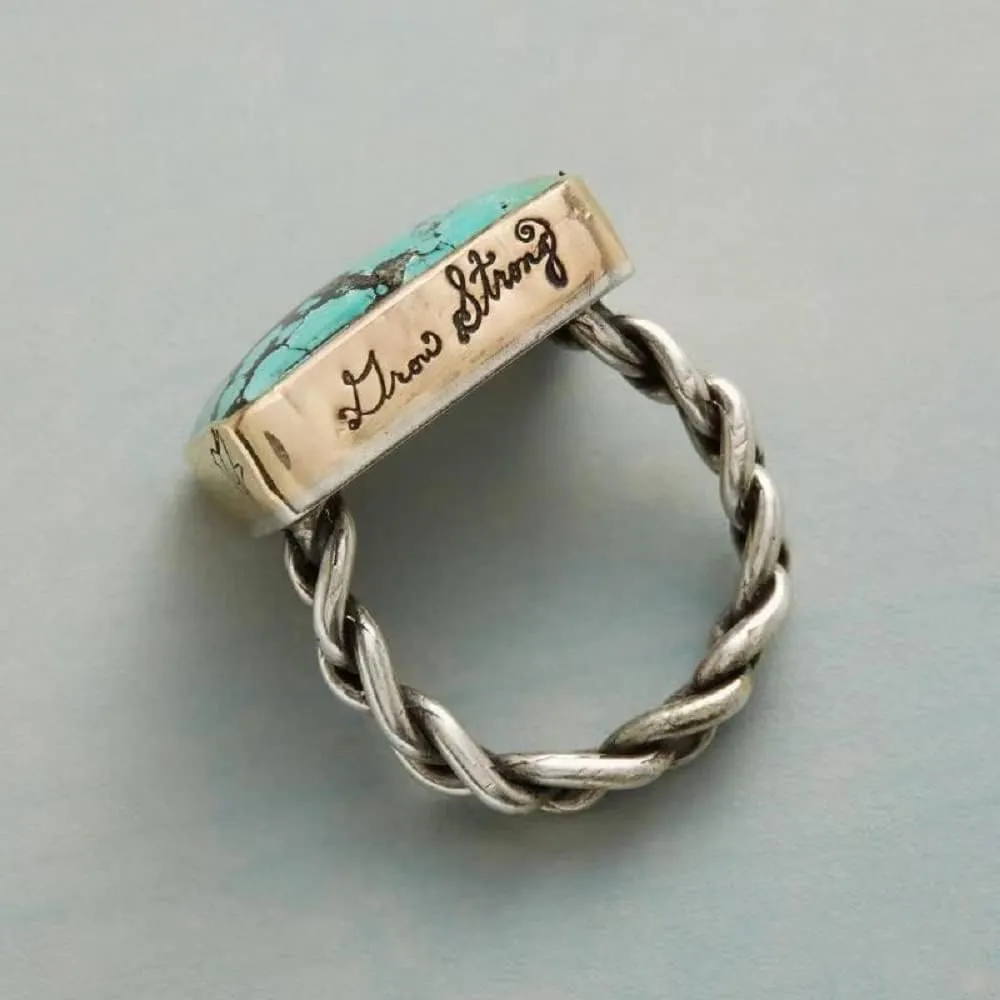 KOICCVQQ Creative Square Shape Turquoise Ring Carve Cute Novel Tiny Pattern Unique Twisted Design Ring Handmade Grinding Bohemia Exotic Formal Ring Behave Gracefully Jewelry Business Size 10