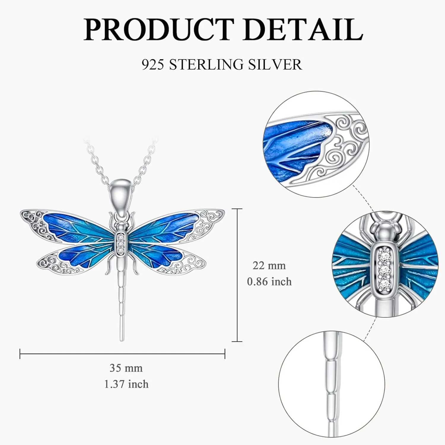 Lab Grown Diamond Dragonfly Necklace for Women in 925 Sterling Silver