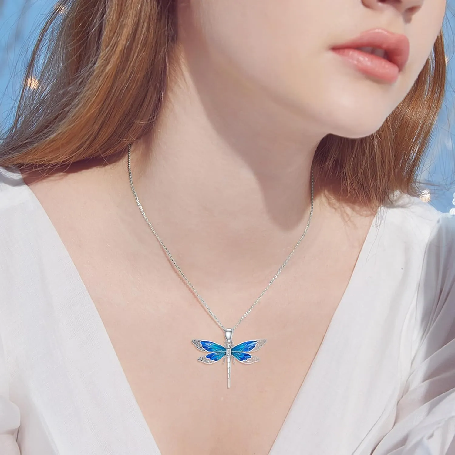 Lab Grown Diamond Dragonfly Necklace for Women in 925 Sterling Silver