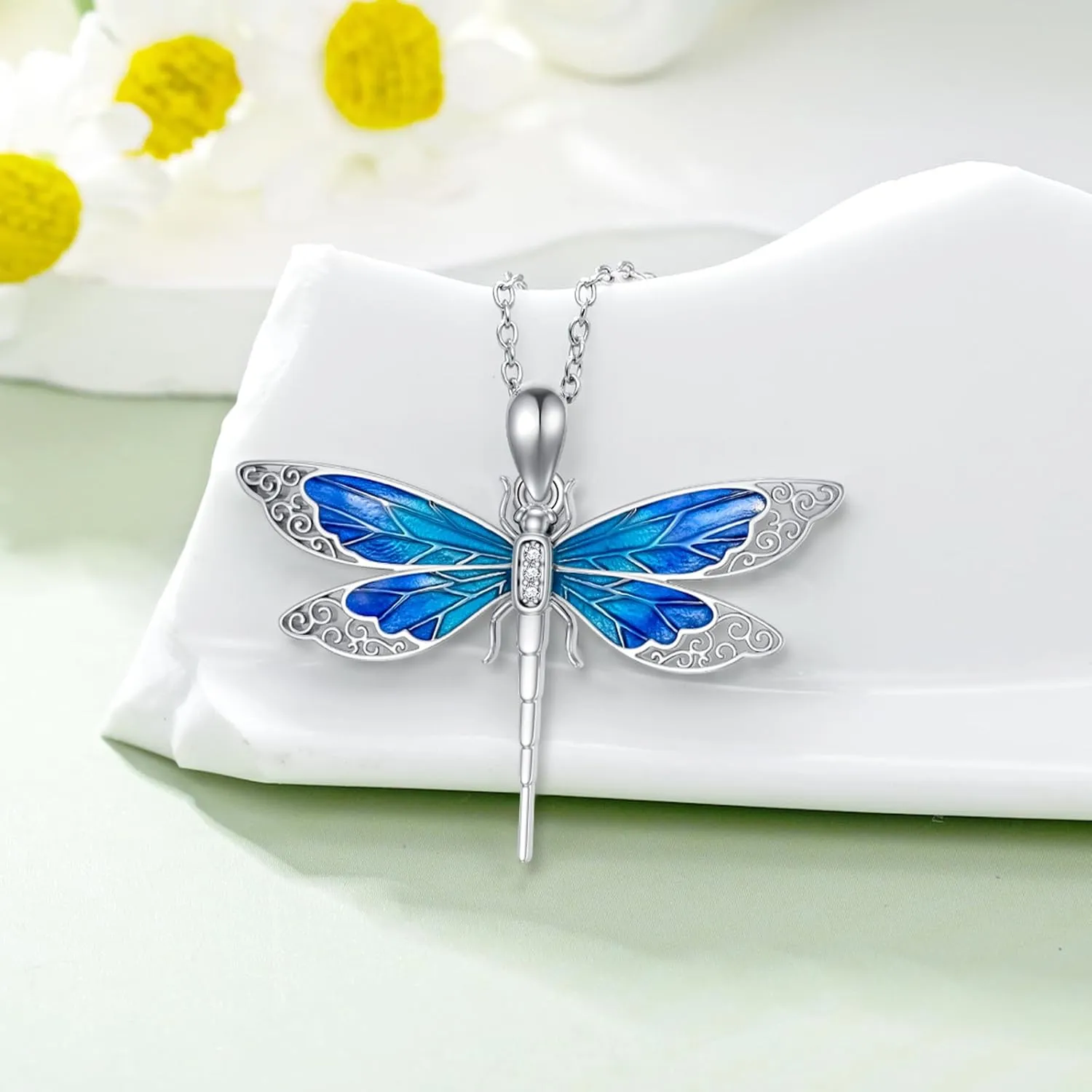 Lab Grown Diamond Dragonfly Necklace for Women in 925 Sterling Silver