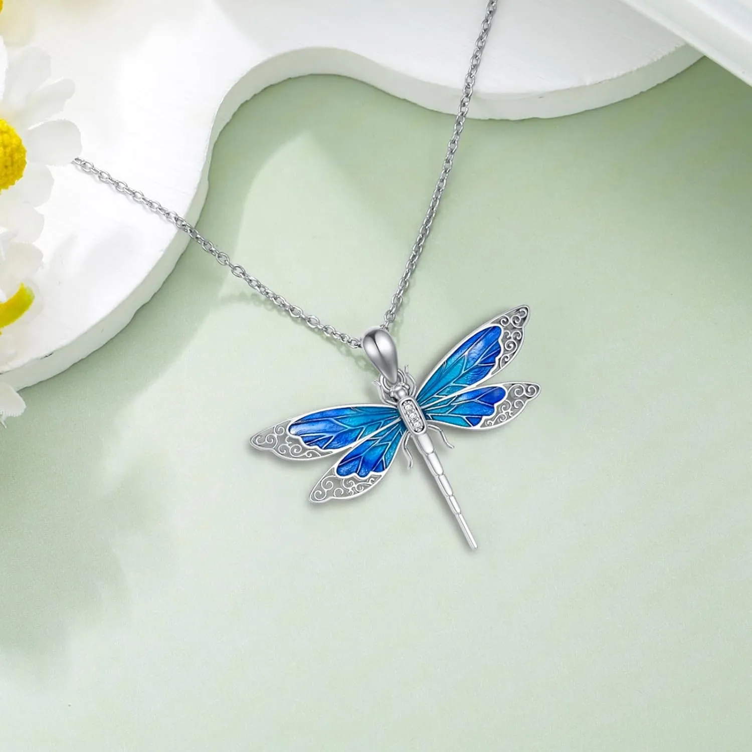 Lab Grown Diamond Dragonfly Necklace for Women in 925 Sterling Silver