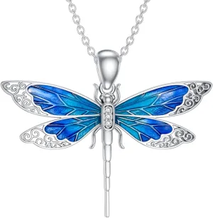 Lab Grown Diamond Dragonfly Necklace for Women in 925 Sterling Silver