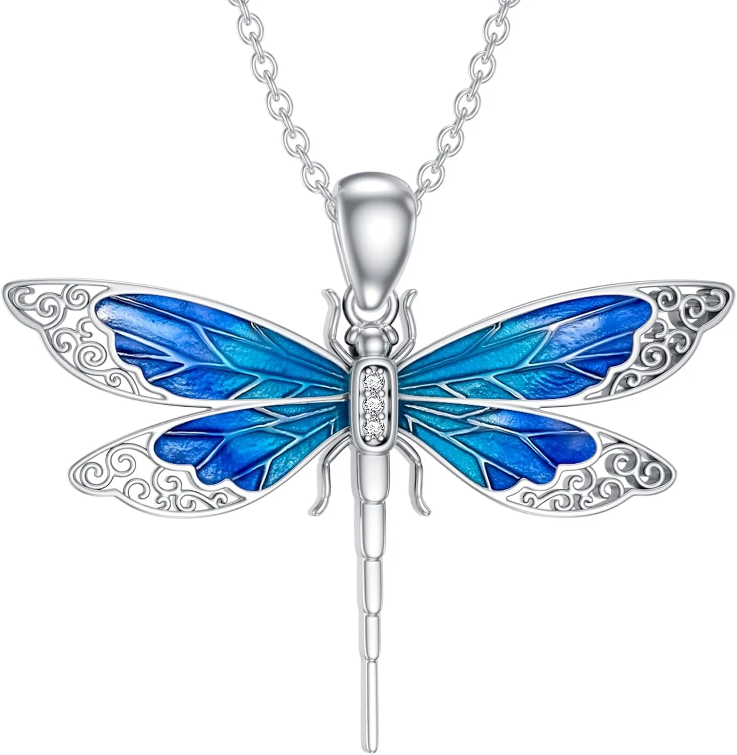 Lab Grown Diamond Dragonfly Necklace for Women in 925 Sterling Silver
