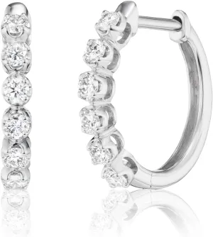 Lab Grown Diamond Huggie Hoop Earrings for Women I 10k White Gold Earrings for Her I IGI Certified 1/3 to 1/2 Carat Diamonds (I-J, SI1-SI2, cttw) Hinged Hoops