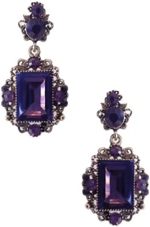LARGE Art Deco Antique Vintage Retro Style Royal Purple Amethyst Rhinestone Bridal Bridesmaid Wedding Prom Pageant Drag Queen Statement Cluster Earrings