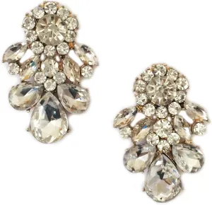 Large Clear Rhinestone Gold Tone Art Deco Antique Vintage Style Imitation Diamond Wedding Bridal Prom Earrings