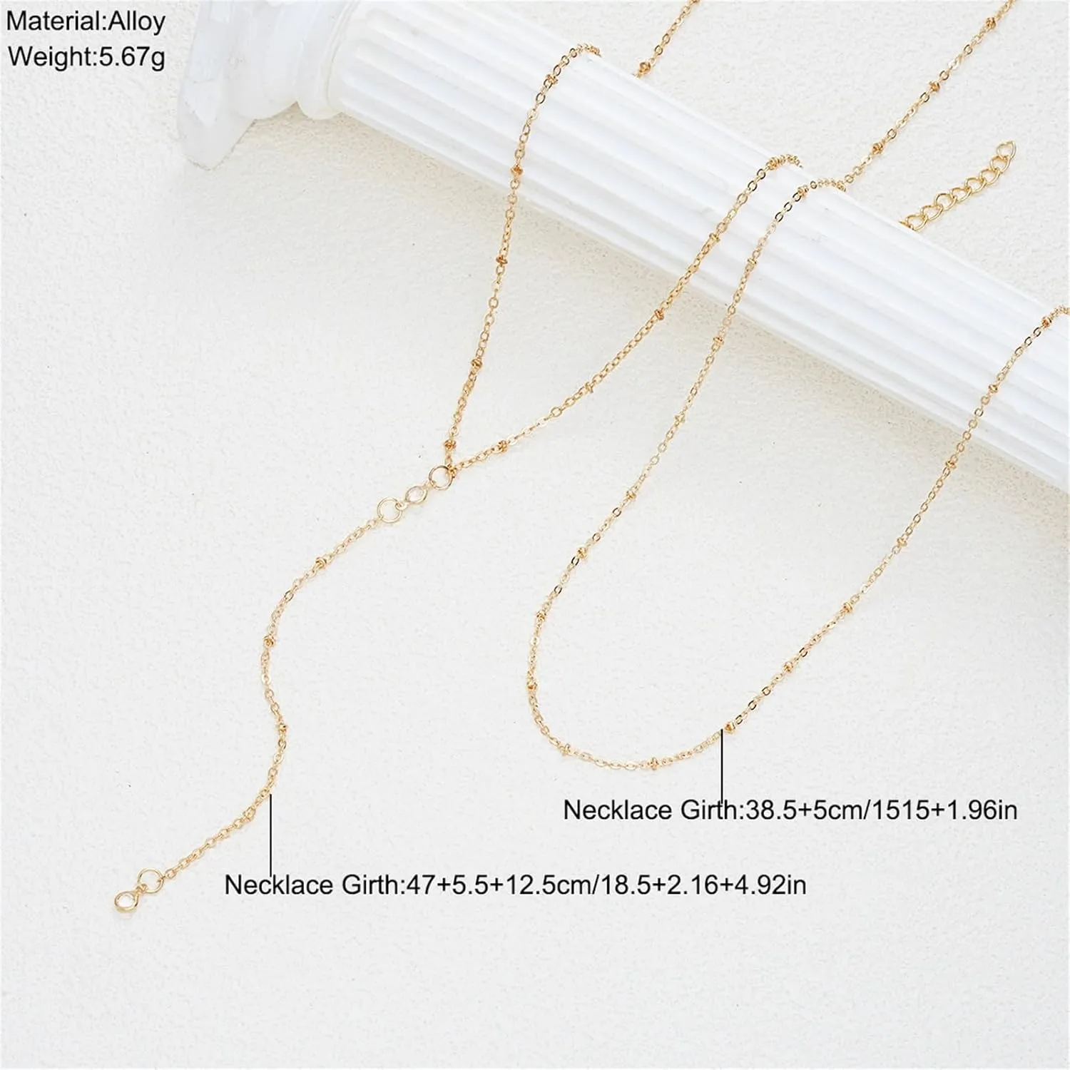 Lariat Gold Necklace for Women,Gold Plated Y-Shaped Layered Chain Necklace Dainty Beaded Long Chain Trendy Non-Tarnish Jewelry