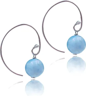 Larimar 925 Sterling Silver Platinum Plated Natural Stone Light Blue Color Beads 8mm Dangle Earrings Jewelry For Women