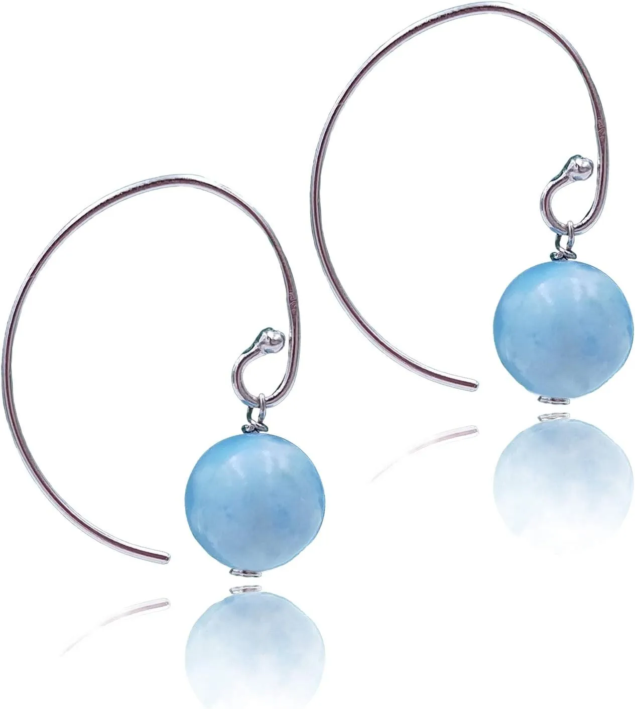 Larimar 925 Sterling Silver Platinum Plated Natural Stone Light Blue Color Beads 8mm Dangle Earrings Jewelry For Women