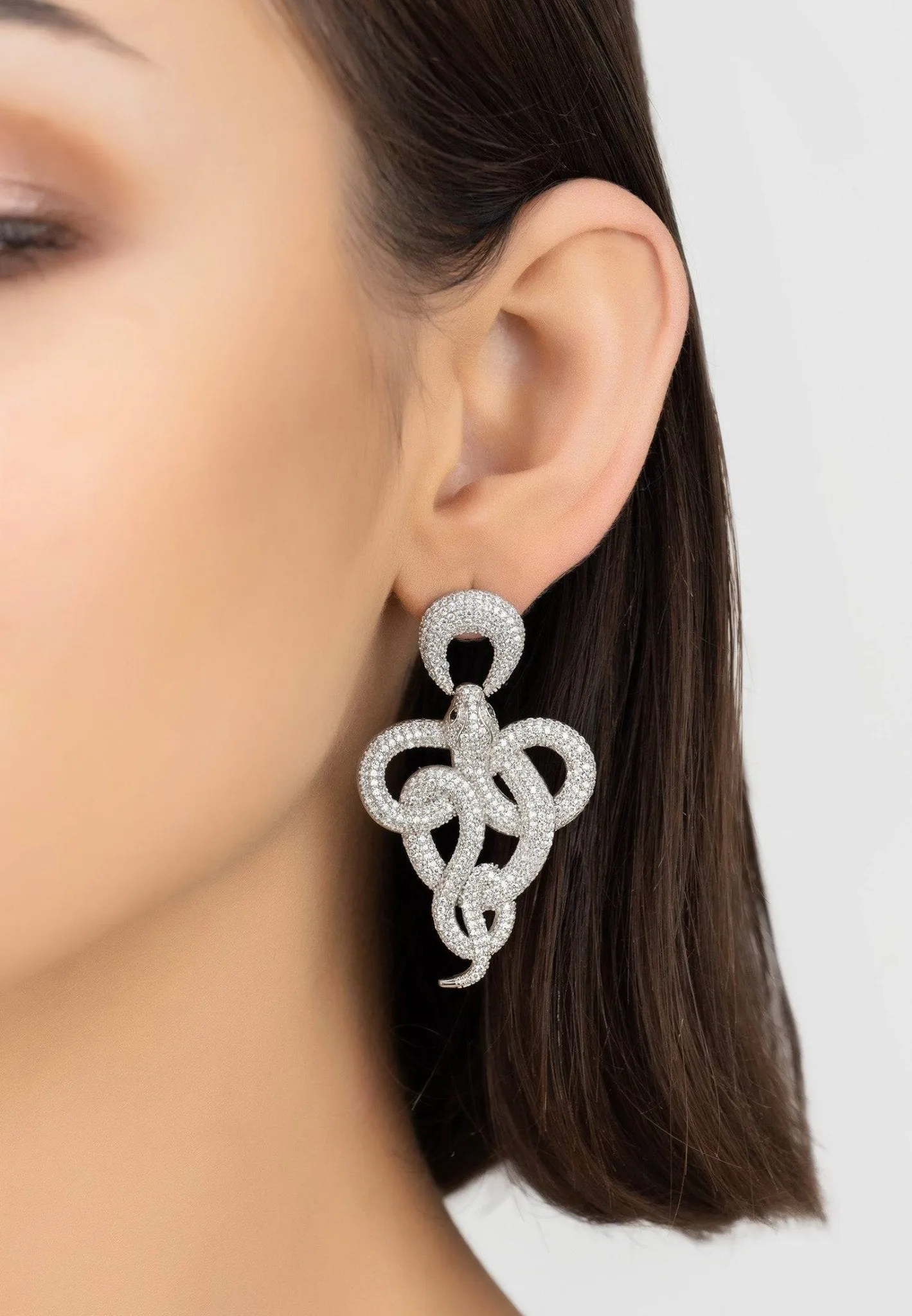 Latelita London Viper Snake Drop Earrings Silver White