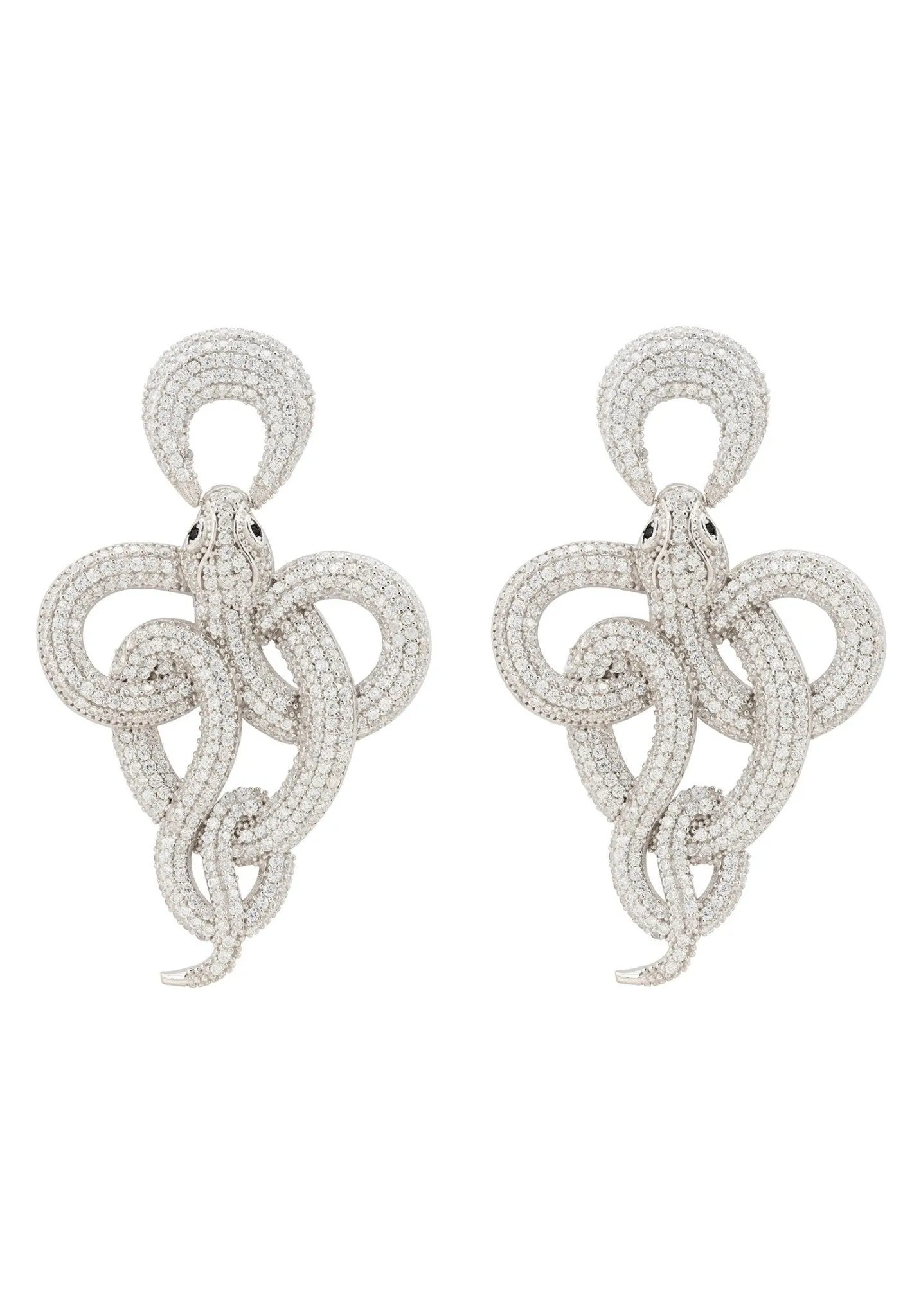 Latelita London Viper Snake Drop Earrings Silver White