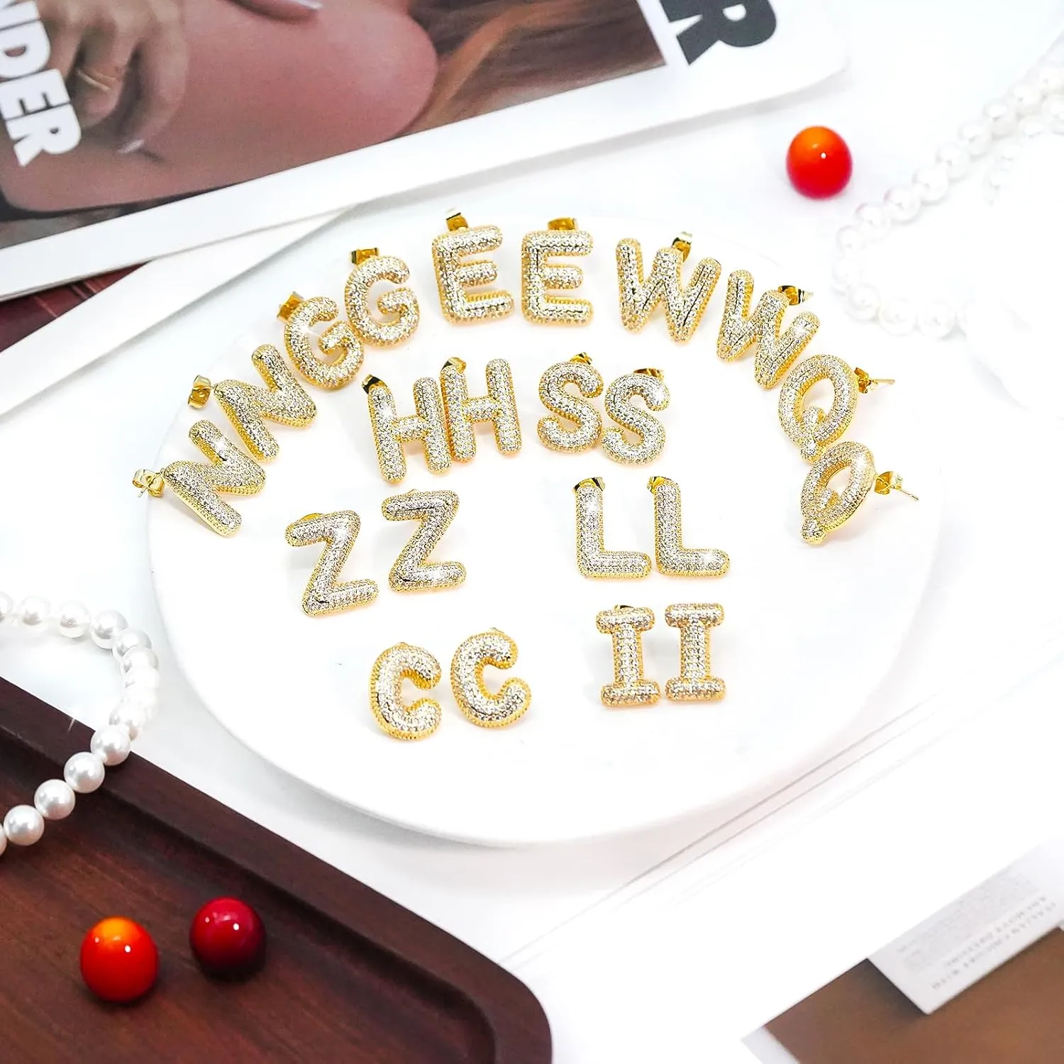 Letter Earrings for Women Sparkly CZ Initial Earrings Stud Gold Plated Alphabet A-Z Earring Birthday Party Statement Engagement Jewelry