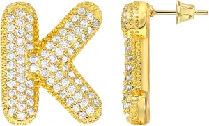 Letter Earrings for Women Sparkly CZ Initial Earrings Stud Gold Plated Alphabet A-Z Earring Birthday Party Statement Engagement Jewelry