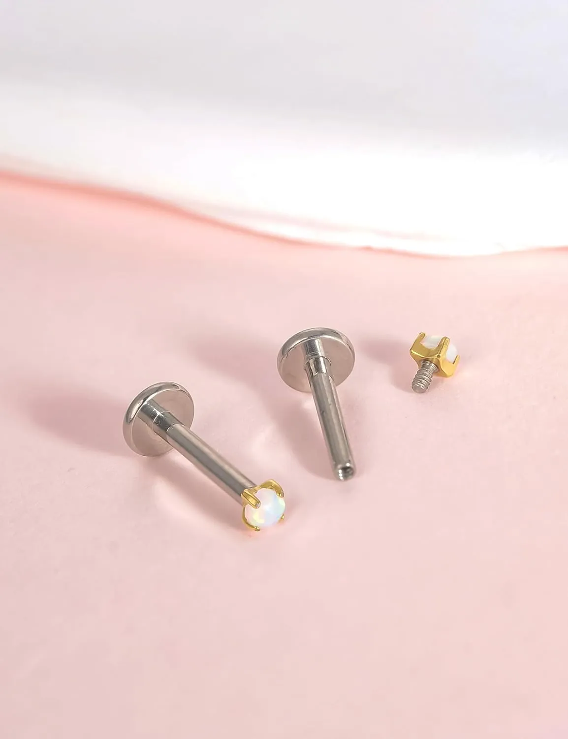 limerencia 18g Titanium Internally Threaded Piercing Jewelry 2PCS Nose Studs Flat Back Earrings Tragus, Helix, Cartilage, Conch, Labret Piercing for Women Men Sensitive Ears