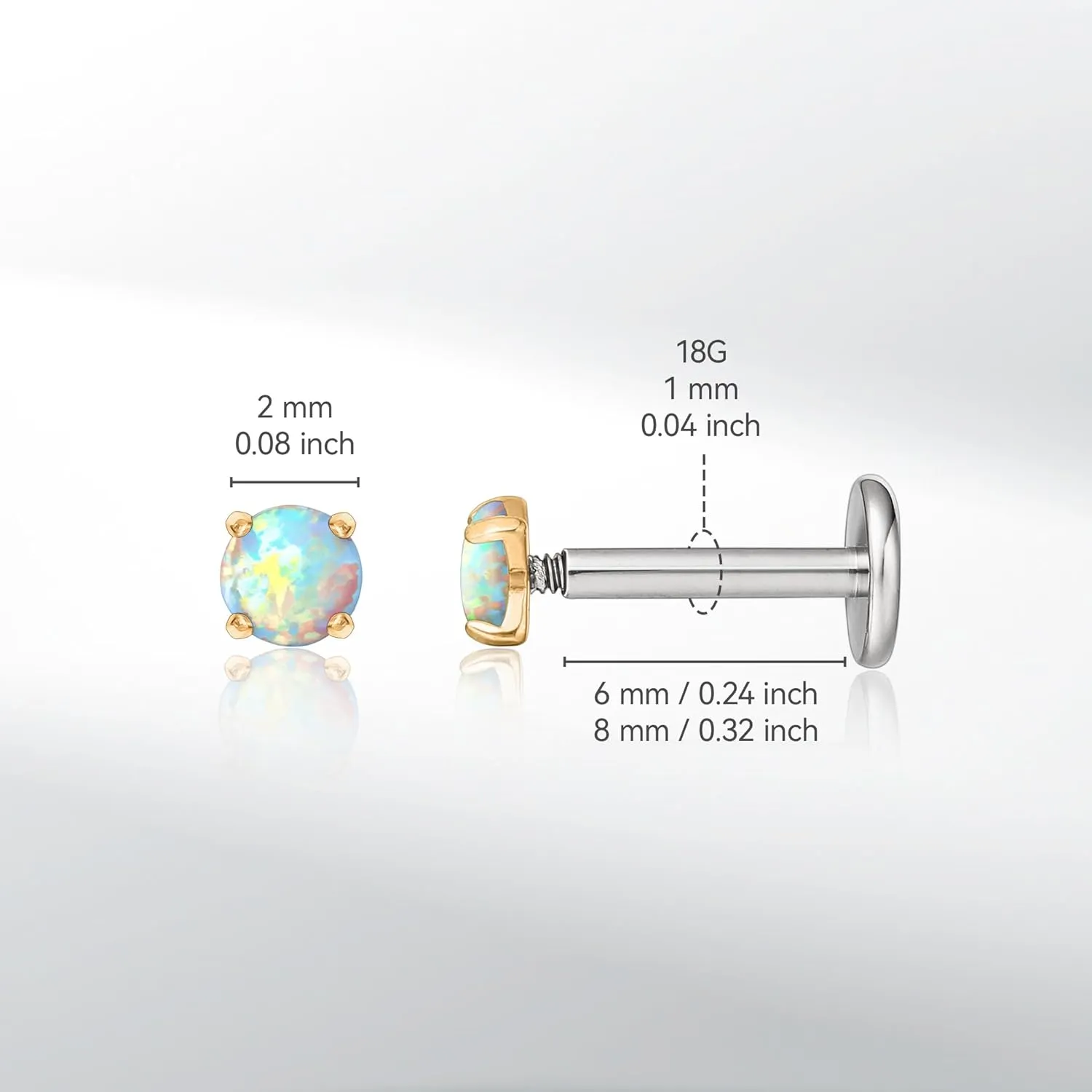 limerencia 18g Titanium Internally Threaded Piercing Jewelry 2PCS Nose Studs Flat Back Earrings Tragus, Helix, Cartilage, Conch, Labret Piercing for Women Men Sensitive Ears