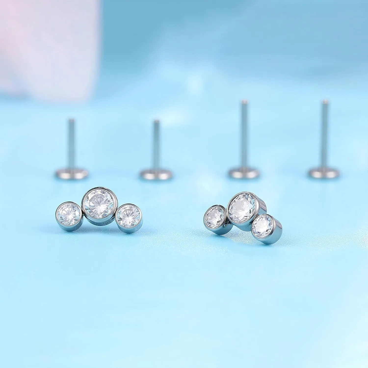 Limerencia G23 Hypoallergenic 18g Flat Back Stud Earrings | F136 Implant Grade Titanium Press Fit Threadless Push Pop in Cartilage Helix Labret Lip Monroe Tragus Piercing Studs