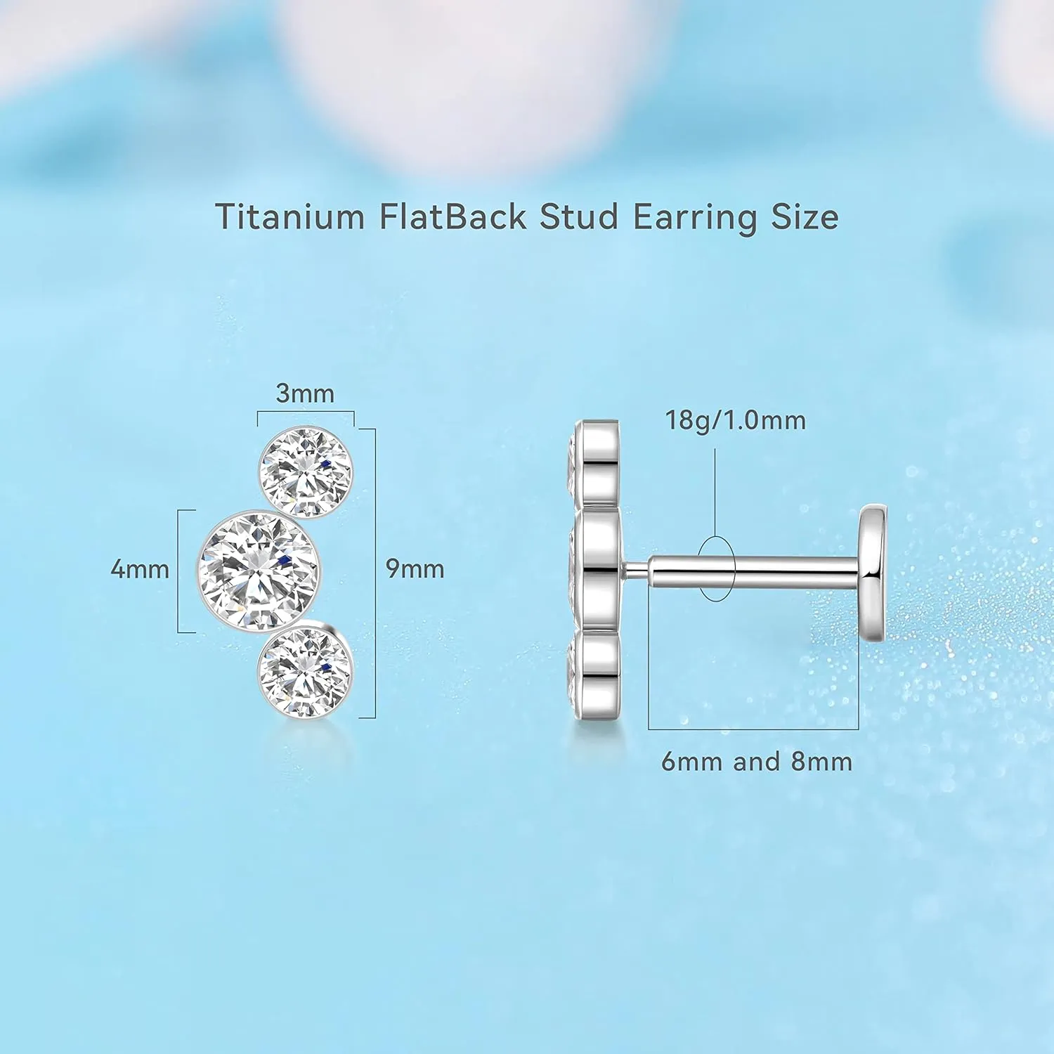 Limerencia G23 Hypoallergenic 18g Flat Back Stud Earrings | F136 Implant Grade Titanium Press Fit Threadless Push Pop in Cartilage Helix Labret Lip Monroe Tragus Piercing Studs