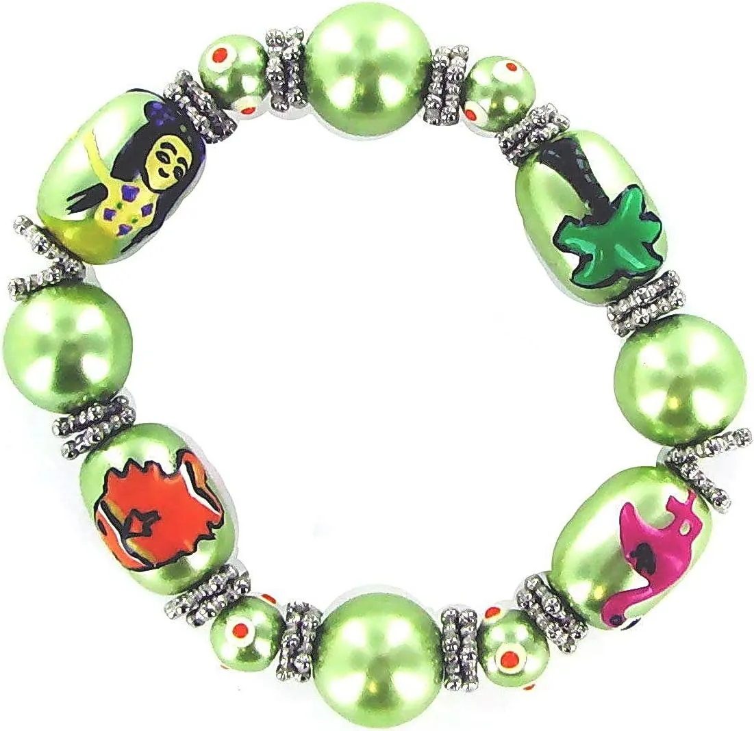 Linpeng Hula Girl, Coconut Tree, Flamingo & Tropical Fish Beads Bracelet For Women - Christmas, Birthday Jewelry Gift - 1 PC
