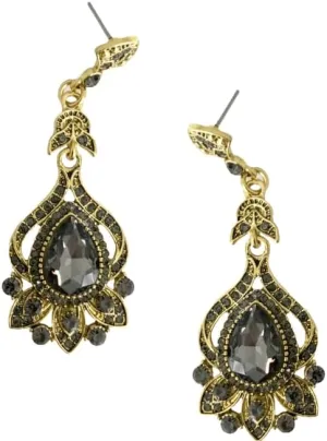 LONG Antique Art Deco Vintage Victorian Edwardian Flapper Gatsby Style Grey Smokey Quartz Slate Gray Rhinestone Earrings