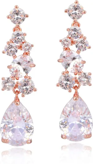 Long Cubic Zirconia Bridal Earrings - Sterling Silver Teardrop CZ Crystal Chandelier Cluster Dangle Drop Earrings for Women Girls Bridal Jewelry for Bride Bridesmaids Party Prom